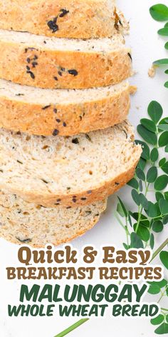 four slices of bread on top of each other with the words quick and easy breakfast recipes for