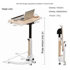 an image of a computer desk with laptop on it and measurements for the table top