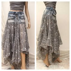 Denim Festival, Maxi Rock, Skirt Diy, Mode Hippie, Boho Denim, Bohemian Skirt, Trendy Sewing, Maxi Skirt Boho, Denim Ideas