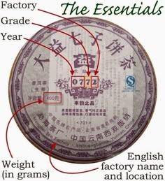 an image of the contents of a chinese tea cake with english and chinese characters on it