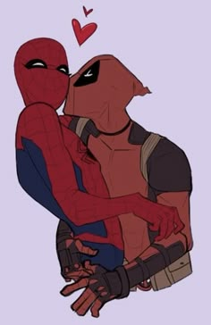 spider - man and deadpool hugging each other