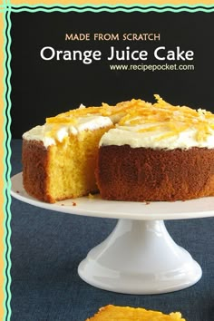 an orange juice cake on a white plate