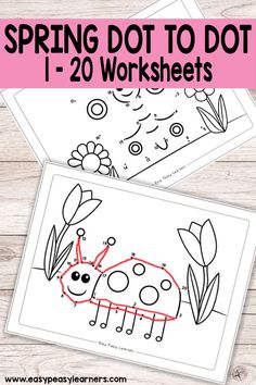 the printable spring dot to dot worksheet is shown with an image of a bug