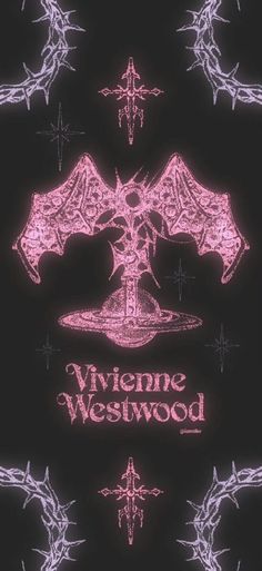 a black background with pink and white designs on it's sides, including the words viviene verswod