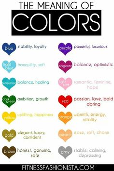 the meaning of colors and their meanings in different languages, with hearts on each side