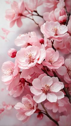 pink flowers are blooming on a branch