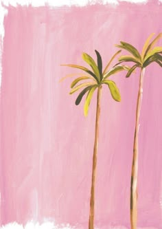 two palm trees in front of a pink background