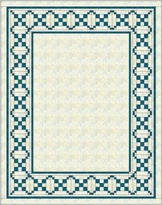 a blue and white checkered area rug with an ornate border on the bottom corner