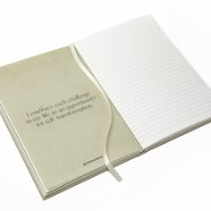 a note book with writing on it and a pen sticking out of the front cover