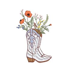 a cowboy boot with flowers in it