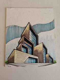 a drawing of a building on a piece of paper