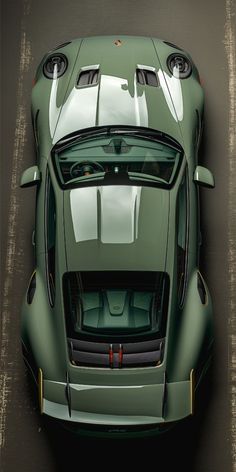 an overhead view of a green sports car