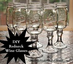 DIY How to Make Redneck Wine Glasses Wine Glass Holder Diy, Diy Wine Glasses, Wine Glass Art, Jar Diy, Diy Wine, Mason Jar Wine Glass, Mason Jar Diy, Mason Jar Crafts, Jar Crafts