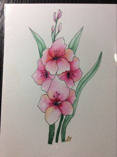 watercolor painting of pink flowers on white paper