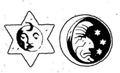 an image of the sun and moon in black and white, with stars around it