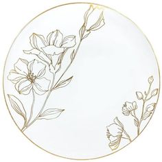 a white and gold plate with flowers on it