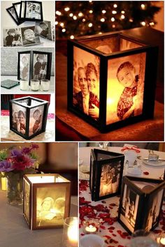 many different pictures are shown with candles in them