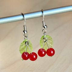 Handmade Cherry Earrings Cherry Earrings, Wire Earrings, Wire Art, Chicago Il, Things To Buy, Halloween Shopping, Jewelry Earrings Dangle, Dangle Drop Earrings, Dangle Earrings