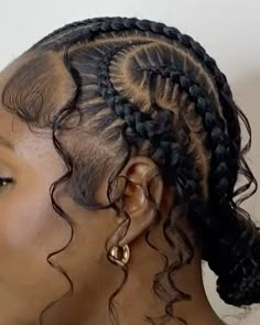 Cool Braids Hairstyles, Corn Rows Natural Hair No Weave, 2 Bun Braids, Braids Without Weave, Goddess Cornrows Buns, Cornrows Braids With Curls, 6 Feed Ins, Hairstyles With Cornrows, Cornrow Hairstyles With Curls