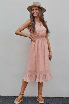 Pink Sleeveless Round Neck Floral Midi Dress - Petallush Modest Dressy Outfits, Dress Spring 2023, Pizza Painting, Ruth And Boaz, Mini Frock, Womens Long Skirt, Dress Kawaii, Easter Dresses, Church Clothes