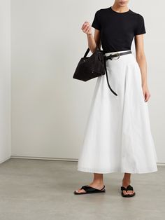 ANOTHER TOMORROW + NET SUSTAIN recycled-taffeta midi skirt | NET-A-PORTER Full Skirt Outfit, Midi Skirt Outfits Summer, White Skirt Outfits, Skirt Outfit Summer, Skirt Inspiration, White Pleated Skirt, Midi Skirt Outfit, Maxi Skirt Outfits, Swimsuit Dress