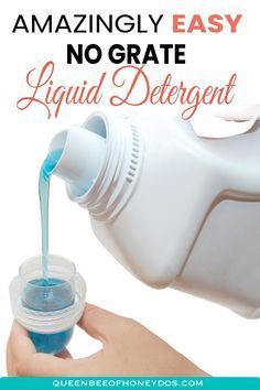 a person pouring liquid into a container with the words amazing easy no - grate liquid deterant