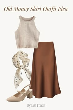 12 Satin Skirt Outfit Ideas for Summer - By Lisa Fonde Midi Skirt Silk Outfit, Classy Midi Skirt Outfits, Midi Slip Skirt Outfit Summer, Silk Skirt Outfit Classy Wedding, Bronze Silk Skirt Outfit, Brown Satin Skirt Outfit Summer, Satin Brown Skirt, Satin Skirts Ideas, Silk Midi Skirt Outfit Summer