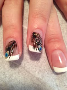 Feather Nails Art, Nail Design With Feathers, Nails Peacock Design, Peacock Feather Nail Design, Lohri Special Nail Art, Hindu Nails Design, Nail Feather Design, Peacock Nail Designs Feathers, Feathers Nail Art