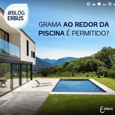 a house with a pool in front of it and the words, grana ao redor da piscina e permito?