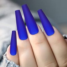 100 Pieces Matt Extra Long Ballerina Press On Coffin False Nails Solid Color And Full Coverage And Durability *Color: Matt Blue *100 Pieces *Non Toxic Material Matte Cobalt Blue Nails, Deep Royal Blue Nails, Dark Blue Almond Nails, Birthstone Nails, Matte Blue Nails, Nails Solid Color, Matte Nail Colors, Blue Ballerina, Blue Matte Nails