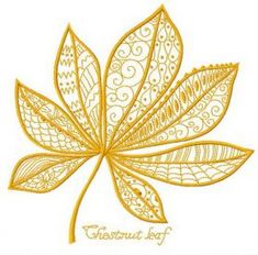 a golden leaf with intricate lacework on it's leaves are shown in the shape of a flower