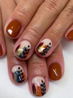 Fall Stamped Nails, Abstract Autumn Nails, Autumn Abstract Nails, Autunum Nails, Universal Studios Nails, Abstract Fall Nails, Fall Abstract Nails, Autumnal Nails, Thanksgiving Nail Ideas