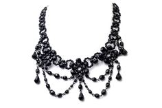 "Black crystal necklace. Made with a beautiful lacey style in a Victorian design. Necklace is made to be worn as a choker and sit as a bib necklace. Measures approx. 11.5\" in length with approx 2.5\" in extension chain for a total of 15\" Necklace hangs about 2\" below. Gorgeous piece that can be worn all the time. ⭐️⭐️⭐️ MAIN SHOP PAGE ⭐️⭐️⭐️ www.etsy.com/shop/ronnie7 ⭐️⭐️⭐️ ABOUT PAGE ⭐️⭐️⭐️ www.etsy.com/shop/ronnie7/about ⭐️⭐️⭐️ PENDANT SECTION ⭐️⭐️⭐️ www.etsy.com/shop/Ronnie7?section_id=113 Black Fantasy Style Choker Jewelry, Party Black Crystal Choker, Gothic Black Choker For Evening, Handmade Black Gothic Choker, Black Crystal Necklace, Black Victorian Choker Necklace, 15 Necklace, Crystal Choker Necklace, About Page