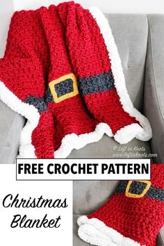 a crocheted christmas blanket with santa's hat on it and the text, free crochet pattern