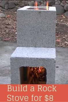 a fire pit made out of cinder blocks with the words build a rock stove for $ 8