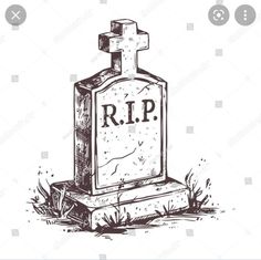 an old tombstone with the word r p on it, in black and white ink