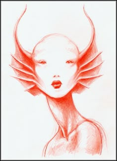 a drawing of a woman with horns on her head