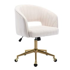 a white office chair with wheels and casteors