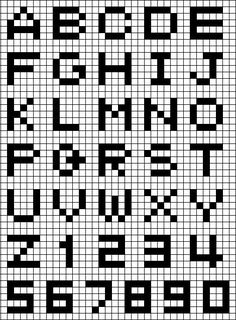 a cross stitch pattern with the letters and numbers in black, white and grey colors