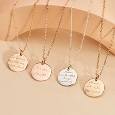 Personalized Signature Disc Necklace | Merci Maman Happy Birthday Friends, Message Necklace, Personalised Necklace, Happy Birthday Mom, Mini Charm, Disc Necklace, Mini Heart, Engraved Necklace, Custom Necklace