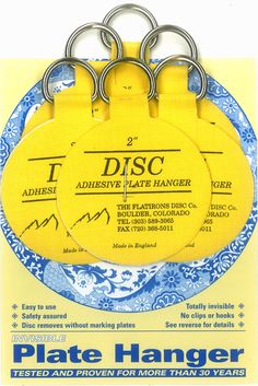 PRICES MAY VARY. Easy to use Allows plates to lay flat against the wall Eliminates ugly hooks, clips, and wires Easily remove discs without damaging plates Proven for over 40 years. Flatirons Disc Co regularly stress tests the hangers imported from the UK. This small plate hanger set contains six 2 inch Flatirons Disc Brand Adhesive Plate Hangers. Use the 2" hangers for plates up to 6" diameter and 2lbs. The 2" hangers work great for small to medium plates, platters, trays, chargers, tiles, cera Plate Hangers, Plate Wall Decor, Hanging Plates, Small Plate, Large Plates, Picture Hangers, Small Plates, Flat Iron, Wall Hanger