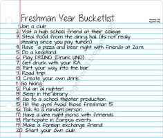 a sheet of lined paper with the words freshman year bucket list