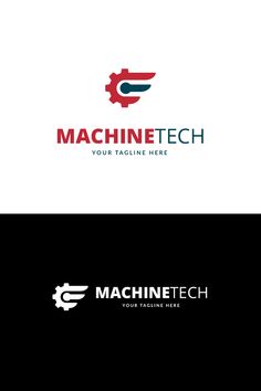 the logo for machine tech is shown in red, white and blue colors on a black background