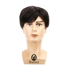 Baruisi Mens Short Black Wig Natural Hair Replacement Synthetic Costume Halloween Hair Wigs, #Ad #SPONSORED, Black Wig Short, Short Black Wig, Wig Natural Hair, Short Black Wigs, Mens Wigs, Hair Supplies, Fake Hair, Wig Short, High Quality Wigs