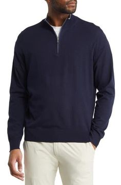 Layer up in luxurious warmth with this adventure-ready pullover made from a sumptuous merino-wool blend with a quarter-zip placket for quick ventilation. Stand collar 93% merino wool, 7% polyester Hand wash, dry flat Imported Outdoor Long Sleeve Merino Wool Sweater, Outdoor Merino Wool Long Sleeve Sweater, Wool Half-zip Polo Sweater, Half-zip Wool Polo Sweater, Crown Crafts, Peter Millar, Stand Collar, Quarter Zip, Merino Wool