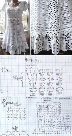 the crochet pattern is shown in three different ways