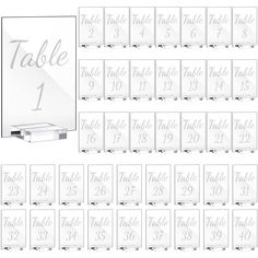 PRICES MAY VARY. You Will Receive: 40 pieces of table numbers for wedding reception and 40 pieces of table number stands, 80 pieces in total, adequate and complete to meet your table decoration needs on many occasions Number and Calligraphy Prints: the acrylic table numbers are printed with 1-40 numbers and calligraphy, and their white is particularly beautiful against the clear acrylic, simple and elegant, modern and simplified, suitable for various weddings and table themed parties Quality Mat Table Signs For Wedding, Signs For Wedding Reception, Numbers Calligraphy, Number Calligraphy, Calligraphy Table Numbers, Wedding Table Number Holders, Table Number Stands, Acrylic Table Number, Table Number Holders