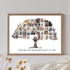 a family tree is shown with many pictures in the center and words below it that read,