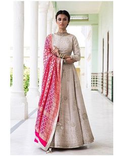 Beautiful Hand Embroidered Silk Lehenga-Choli with pink Banarasi dupatta. Punjabi Outfits, Indian Designer Suits, Indian Gowns Dresses, Indian Gowns, Indian Wedding Outfits, Saree Dress, Lehenga Designs, Indian Attire