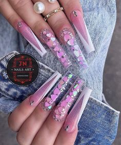 Cute And Easy Nails, Summer Nails Coffin, Glitter Gel Nail Designs, Nails Art Designs, Valentines Day Nails, Acrylic Nail Shapes, Super Cute Nails, Tie Dye Nails